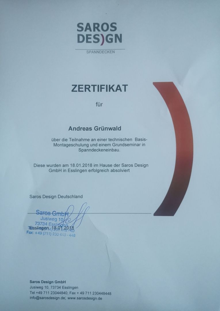 Spanndeckenverleger Zertifikat